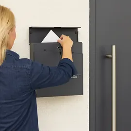 Relaxdays Briefkasten Anthrazit inkl. Zeitungsfach