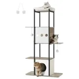 Songmics Kratzbaum große Plattform 60 x 45 x 260 cm beige/grau/weiß