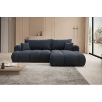 thematys Ecksofa mit Schlaffunktion und Bettkasten, L-Form, Cord und Bouclé + 2 Kissen, 260 x 165cm - Luxus Couch mit Bettfunktion mit Bonnellfedern grau