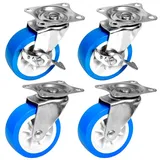 PRIOstahl 2 Lenkrollen + 2 Bremsrollen 75mm Blaue Rollen Möbelrollen Spurlos & Leise Premium