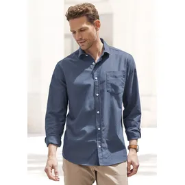 H.I.S. Langarmhemd H.I.S, Herren, Gr. S (37/38), N-Gr, blau (dunkelblau), Web, Obermaterial: 100% Baumwolle, unifarben, regular fit, Rundhals, Manschette, Hemden, mit Kentkragen, Oxford-Qualität aus reiner Baumwolle