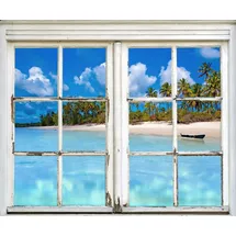 Queence Wandsticker Insel, Wandsticker, Wandbild, selbstklebend, 3D, Fenster blau