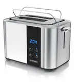 Arendo Toaster 2 Scheiben, Langschlitz, Edelstahl, 850W, Touch-Bedienung, Display mit Restzeitanzeige, Brötchenaufsatz, Auftaufunktion, Wärmeisol... - Silber