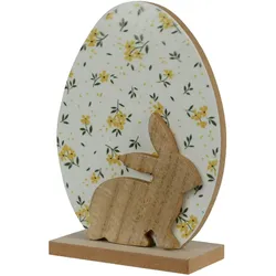 Decoris Dekofigur Osterei und Osterhase 16cm Holz Blumenmuster Dekoei Osterdeko Tischdeko Ostern Frühlingsdeko Osterschmuck Hase Figur Geschenk