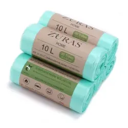 ZURAS Müllbeutel kompostierbar, 10 Liter Zuras- A10 , 1 Karton = 175 Rollen à 30 Beutel