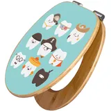 Banjado Design WC Sitz Bambus Holz Toilettendeckel Mit Absenkautomatik Klodeckel WC-Sitz Soft Close Mit Motiv Neun Zähne
