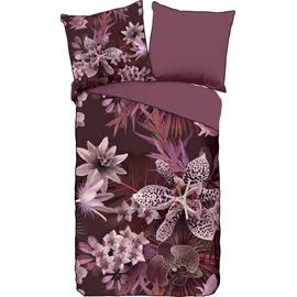 DESCANSO Wendebettwäsche Farze Blumen Rot 155 x 220 cm + 80 x 80 cm