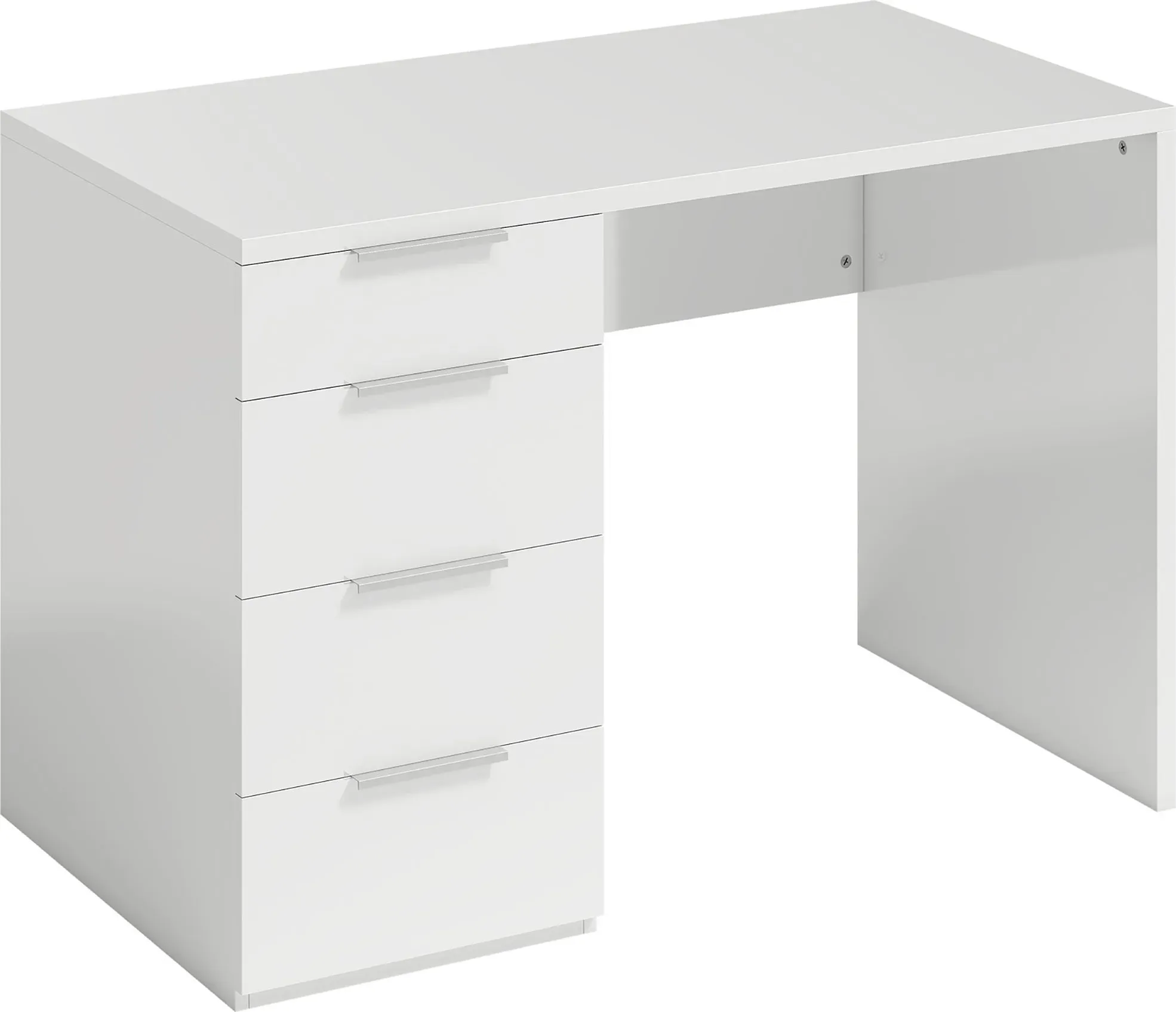 HOMCOM Platzsparender Schreibtisch, 110x61.5x75 cm Moderner Schreibtisch mit 4 Schubladen, Computertisch für Zuhause, Arbeitszimmer, Schlafzimmer und Büro, Hochglanzweiß   Aosom