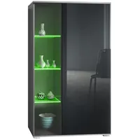 Vladon Vitrine, Schwarz Hochglanz, 71.5x134x35 cm, Wohnzimmer, Wohnwände, Vitrinenschränke