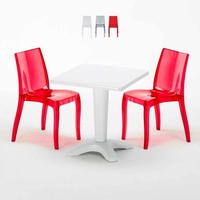 Weiß Quadratisch Tisch und 2 Stühle Farbiges Polypropylen-Innenmastenset Grand Soleil Cristal Light Terrace