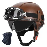 YHQUDGWT Halbschalenhelm mit ECE, Retro Motorradhelm mit Schnellverschlussschnalle, Versteckte Schutzbrille, ABS-Schale, für Erwachsene Männer und Frauen, Chopper, Scooter, Moped