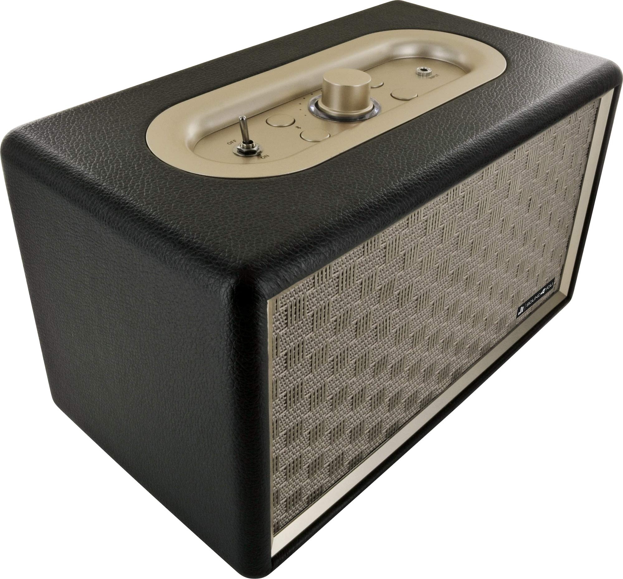 SCHWAIGER 661705 Retro Bluetooth Lautsprecher Vintage Speaker Lederoptik Holzgehäuse Akku HiFi Musikbox inkl. Klinkenkabel Micro-USB-Kabel