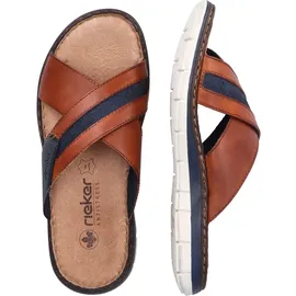 Rieker Pantolette RIEKER, Herren, Gr. 40, braun (cognac, denim), Leder, Textil, Schuhe Pantolette, Sommerschuh, Strandschuh, Hausschuh mit weicher Innensohle
