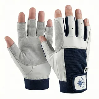 BluePort Segelhandschuhe Herren & Damen Leder L – Premium Kurzfinger aus weichem Echtleder – Klassischer 5-Finger Cut für Segeln & Yacht – Atmungsaktiver Spandex-Rücken