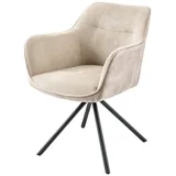 Riess-Ambiente Riess Ambiente Drehbarer Stuhl Verona Champagner Samt Strukturstoff mit Armlehne Metallbeine schwarz Esszimmerstuhl Küchenstuhl