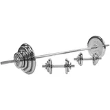 GORILLA SPORTS Hantel-Set 100kg, Langhantelstange 170cm, Kurzhantel 30mm, Griff gerändelt, Chrom