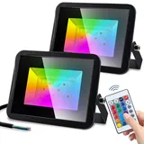 Fiqops RGB Fluter Außenleuchte IP67 Strahler Lampe Baustrahler Wasserdicht Licht LED Flutbeleuchtung Scheinwerfer 2x20W - Schwarz