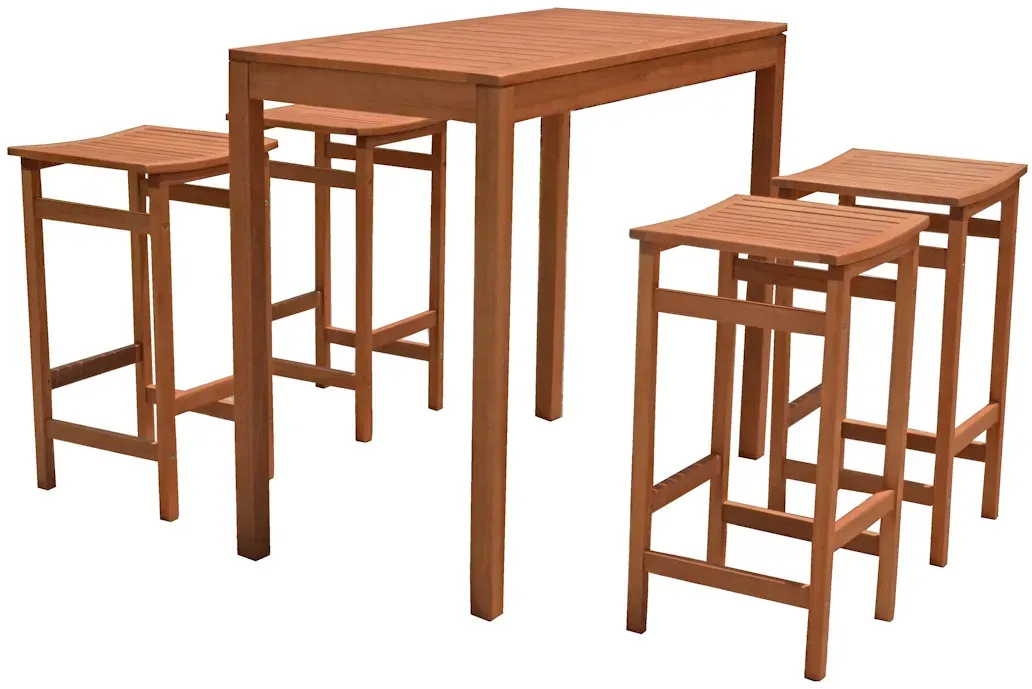 Bar-Set, Bartisch mit 4 Barhockern, Holz, 5-teilig