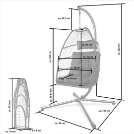 Tectake tectake® Hängesessel Ariane mit Gestell und Kissen 160kg