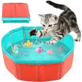 LQTSLFM Katzen Pool, Hundepool, Faltbarer Haustierpool, Hundeplanschbecken, Planschbecken für Katzen, Faltbarer Pool Werden zum Baden, Planschen und zur Aufbewahrung (30x10cm-RotB)