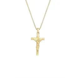 Elli PREMIUM Kreuz Klassisch Glaube Jesus Kommunion 375 Gelbgold Ketten   Damen 