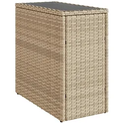 vidaXL Garten-Beistelltisch Glasplatte Beige 58x27,5x55 cm Poly Rattan
