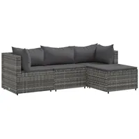 vidaXL 4-tlg Garten-Lounge-Set mit Kissen Grau Poly Rattan Modell 42