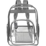 Teklemon Durchsichtiger Rucksack, Klare Rucksack Transparent Wasserdichte Durchsichtig Schulrucksack Durchsichtig Tasche PVC-Buch-Tasche Clear Rucksack für Schule, Beruf, Reisen, Sport, Konzert (Grau) - L