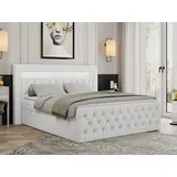 MKS Meble Boxspringbett 180x200 mit Led, Polsterbett 180x200 mit LED Kopfteil - Multipocket-Matratze H3 - Doppelbett mit Bettkasten Stauraumbet - GOLD-9 - 18... - Weiß