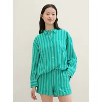 Tom Tailor Denim Damen Basic Oversized Leinen-Shirt, green white