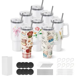 VEVOR Sublimationsbecher 8 Stk. (1183 mL), Sublimationstumblers aus Edelstahl mit Deckeln & Strohhalm & Griff, Doppelwandige Isolierte Sublimationsrohlinge für Individuelle DIY-Gestaltung Geschenke