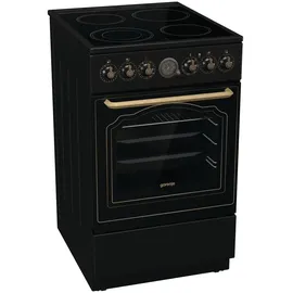 Gorenje Elektrostandherd mit Glaskeramik-Kochfeld/Retro Design / 50cm / 70 Liter/Gentle Close/Schnellaufheizung/AirFry/ExtraSteam/Pizzamodus/AquaClean/schwarz