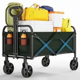 Bollerwagen Faltbar Klein 172KG, Belastbar & 220L Volumen, Handwagen mit Bremsen & Offroad-Rädern, Klappbarer Transportwagen mit Seitentaschen für Strand, Camping & Garten