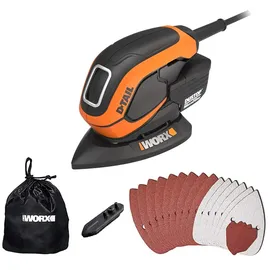Worx WX648 Schleifer 65W, 230V – Ergonomischer Handschleifer zum Schleifen auch an schwerer zugänglichen Stellen – DUSTSTOP Mikrofilter für sauberes Arbeiten