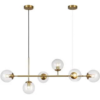 KCO Lighting 6-flammiger Blasen-Kronleuchter, Klarglas-Kronleuchter, linearer Gold-Messing-Kronleuchter, moderne Hängeleuchte für Wohnzimmer, Kücheninsel, Esszimmer