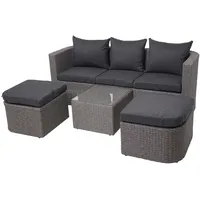 Mendler 3in1-Garnitur HWC-J37, Garten-/Lounge-Set Sonneninsel, Spun Poly Poly-Rattan MVG ~ grau, Kissen anthrazit