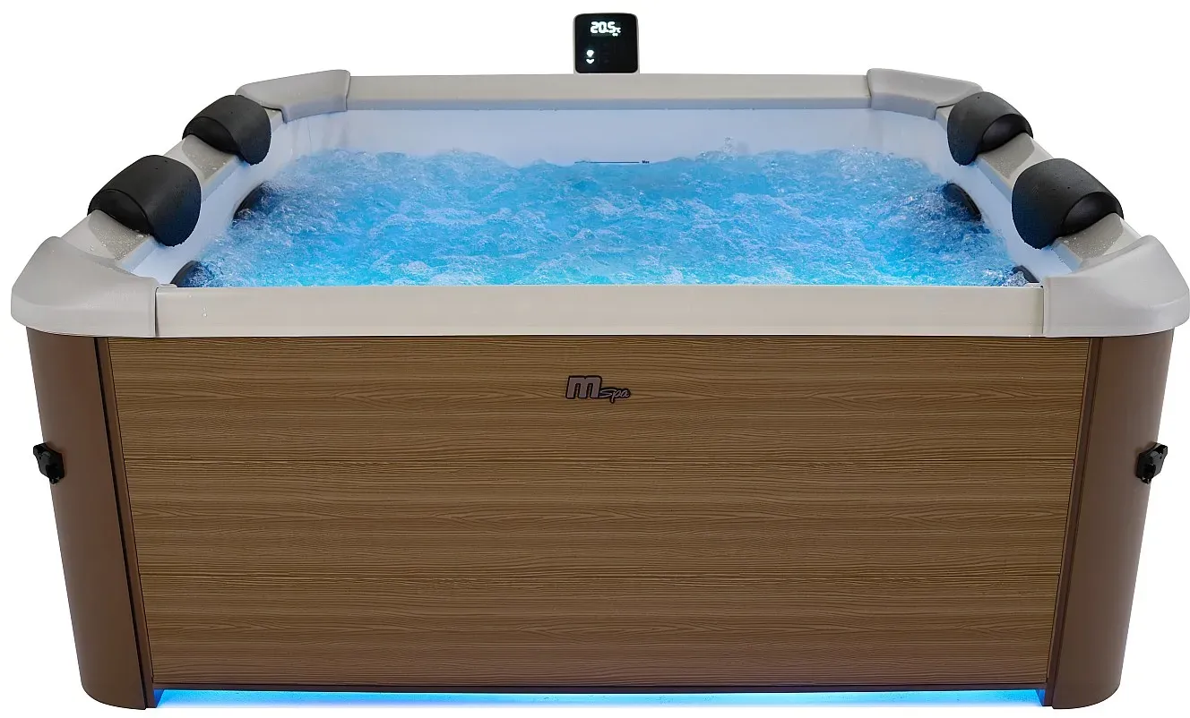 Halbfester Whirlpool MSPA für 6 Personen mit LED-Beleuchtung & Zubehör - Holzfarben hell - 128 Düsen - 160 x 160 x 65 cm - NAPUKA