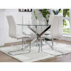 Esstisch rund für 6 Personen - Sicherheitsglas & chromfarbenes Metall - Transparent - COSIMA
