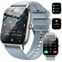 Smartwatch für Damen Herren, 1,85 Zoll Touchscreen  mit Anrufe, IP68 Wasserdicht Fitnessuhr mit Herzfrequenzmonitor Schlafmonitor Android IOS Grau