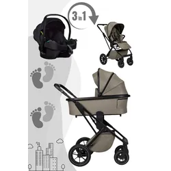 Moon PIÙ Kinderwagen Set inkl. Cosmo 2.0. Babyschale, Farbe/Dessin: Sand/Chrome