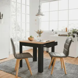 CaliCosy Esstisch mit quadratischer 80x80 cm Tischplatte und 1 Aufbewahrungsschublade - SKARA - Schwarz