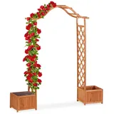 Relaxdays Holz-Rosenbogen mit 2 Pflanzkübeln Hellbraun