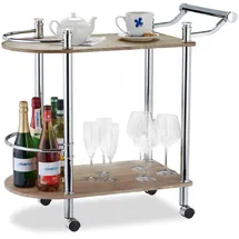 Relaxdays Servierwagen 2 Etagen, Holz-Optik, MDF und Stahl, 4 Rollen, mit Griff, Barwaagen, HxBxT 76 x 39 x 82 cm, braun