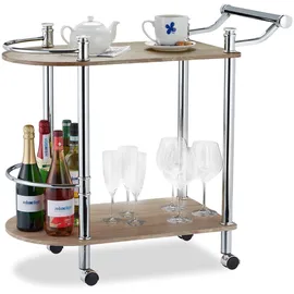 Relaxdays Servierwagen 2 Etagen, Holz-Optik, MDF und Stahl, 4 Rollen, mit Griff, Barwaagen, HxBxT 76 x 39 x 82 cm, braun
