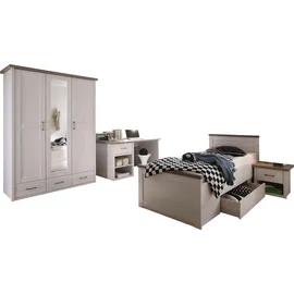 Begabino Jugendzimmer-Set BEGABINO "Luca, Schlafzimmermöbel-Sets, weiß (pinienfarben weiß, trüffelfarben), Komplett-Jugendzimmer Schlafzimmermöbel-Sets