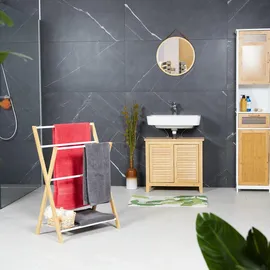 Relaxdays Handtuchständer mit Ablage Bambus Natur/Weiß