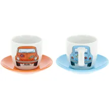 VW Collection - Volkswagen Keramik Espresso-Tassen-Kaffee-Tee-Cappuccino-Set im Käfer Design (Käfer Front/2 Farben/2ER SET/100ml)