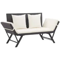 Furnicato Gartenbank mit Auflagen 176 cm Schwarz Poly Rattan