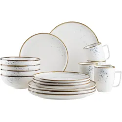 Kombiservice MÄSER "PINTAR, Kombiservice, Porzellan", weiß (weiß, blau), 16 tlg., Porzellan, Geschirr-Sets, Geschirr-Set, Service