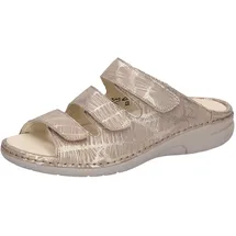 WALDLÄUFER Pantolette WALDLÄUFER "Gunna", Damen, Gr. 5,5 (38,5), beige, Nubukleder, metallic, Schuhe Pantolette, Keilabsatz, Sommerschuh, Schlappen in bequemer Schuhweite G